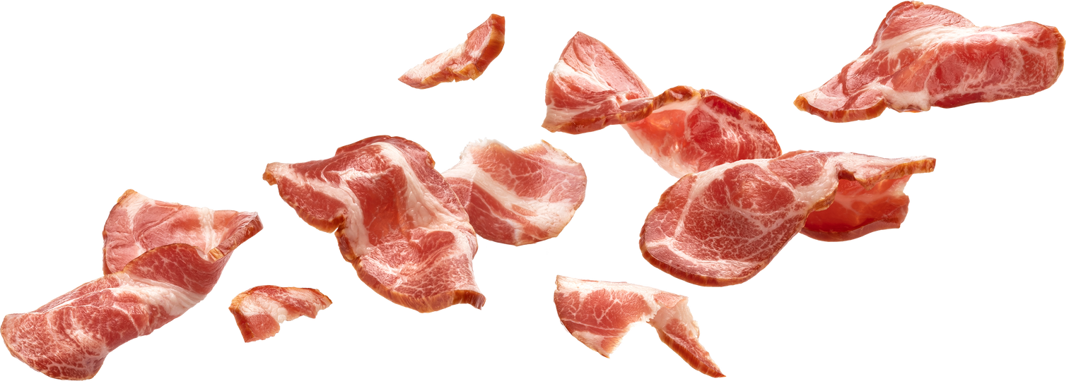 Sliced bacon isolated on white background